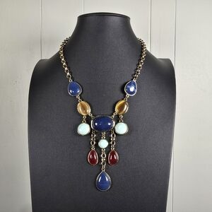 Bold Multi-Stone Statement Necklace - Gold Tone